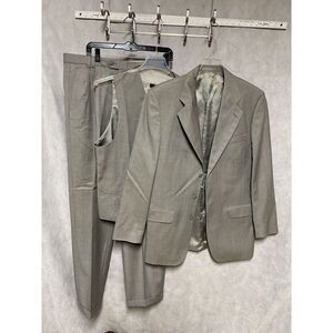 Bachrach Suit Men 40L Green Gray 3 Piece Wool Office Career Pants 34 X 33 Luxury